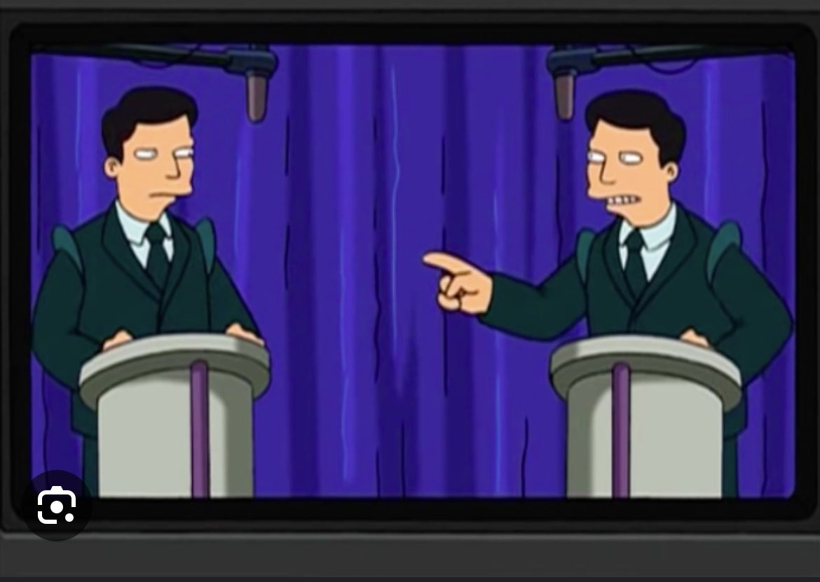 mdoyle_yeg's tweet photo. One of these debates took place in a dystopian and fractured reality, and the other is a fictional cartoon. #AbElection2023 https://t.co/hQPp3QkYPG