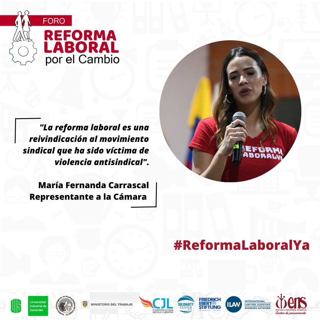 "La reforma laboral es una reivindicación al movimiento sindical que ha sido víctima de violencia antisindical" <a href="/MafeCarrascal/">Mafe Carrascal Rojas</a> 
#ReformaLaboralYa