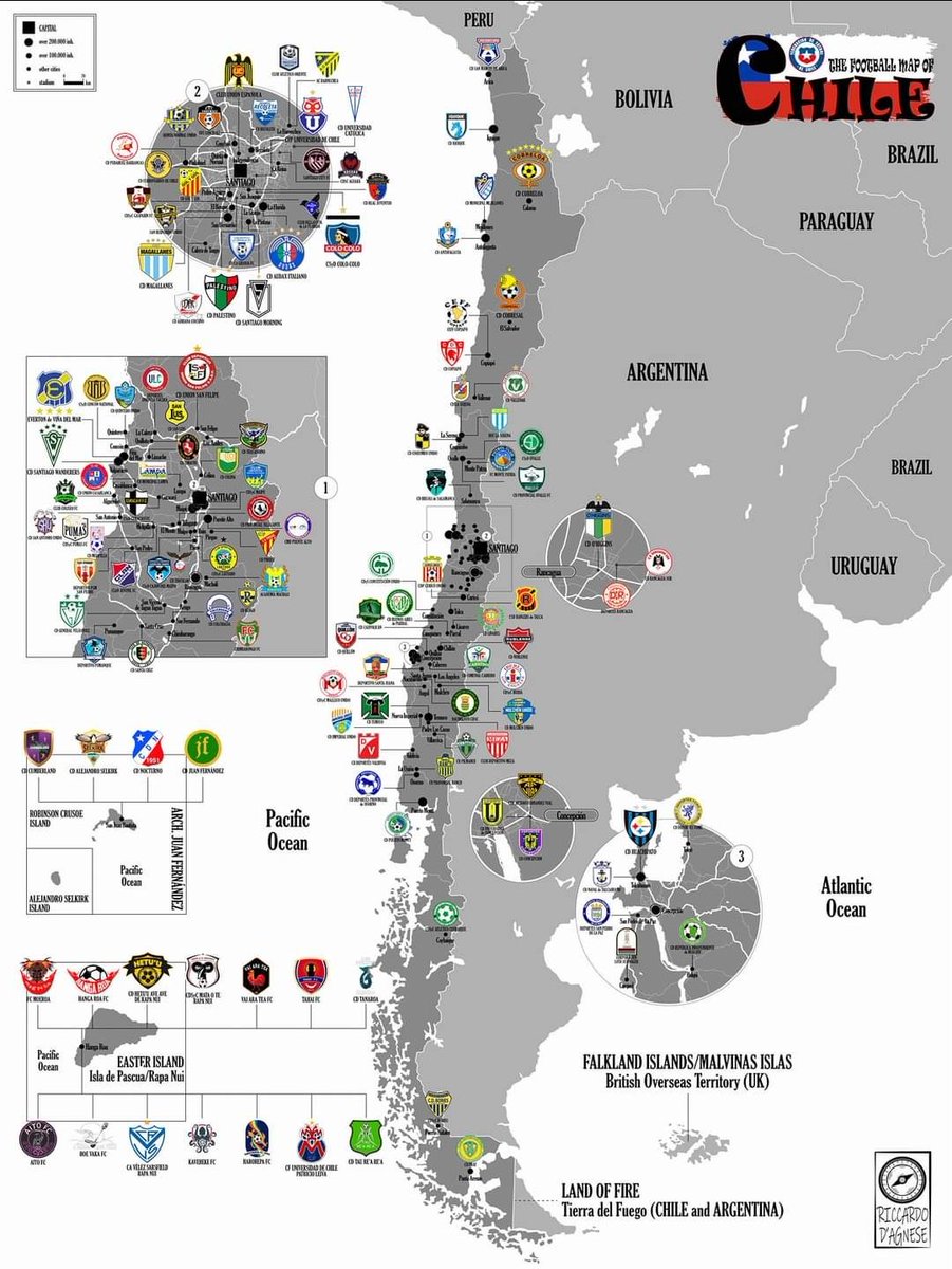 RiccardoDAgnese's tweet image. 🇨🇱 Mappa della geografia calcistica del Cile realizzata da me 🇨🇱

⏩ Here on sale as HD poster:
(30x40 cm): ebay.it/itm/2852926573…
(50x70 cm): ebay.it/itm/2852926536…

The map shows all the clubs from Primera División to the fifth level (Tercera B) of the Chilean football…