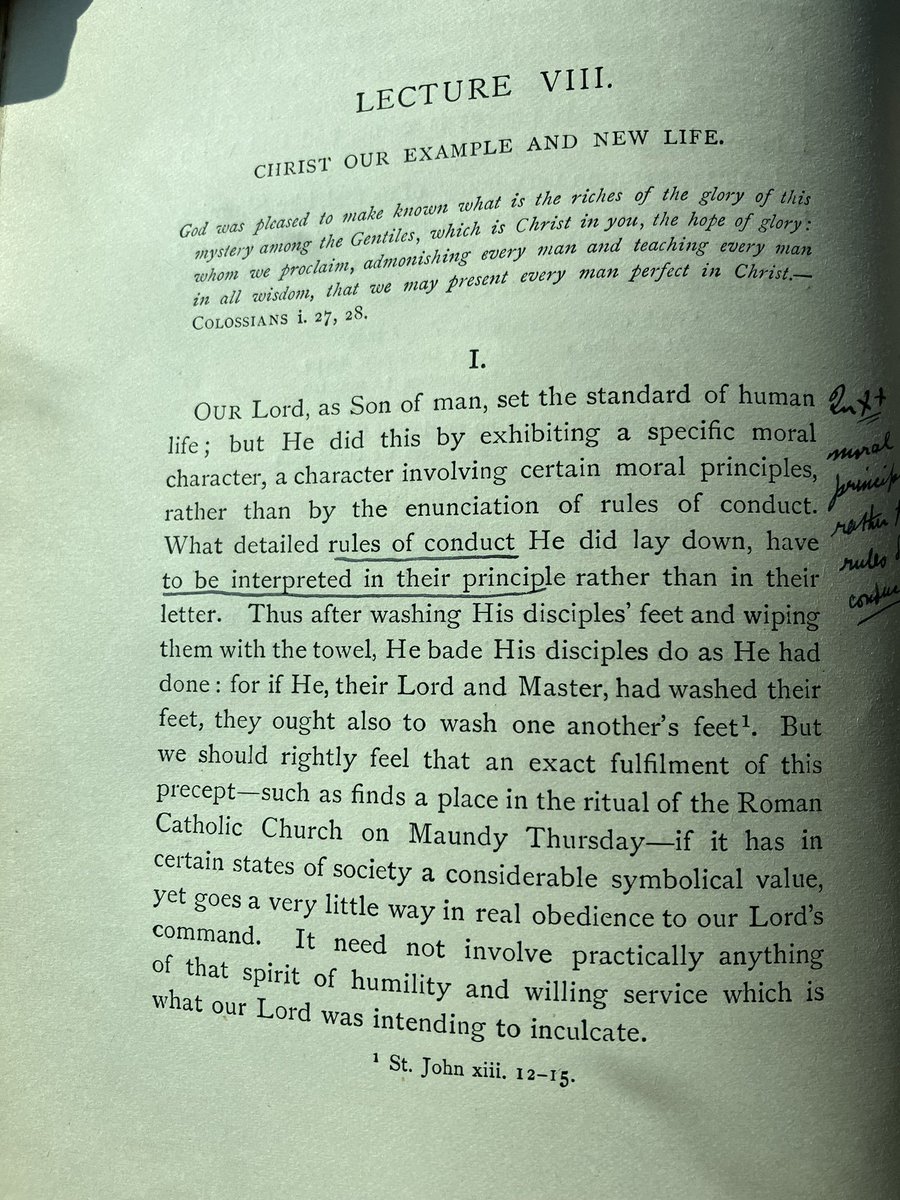 Unexpected critique of footwashing on Maundy Thursday in Bishop Gore’s Brampton Lectures (though unsurprising if you know the early Mirfield fathers). Another one in the big pile of examples of just how much Anglican liturgical practice changed in the 20th century.