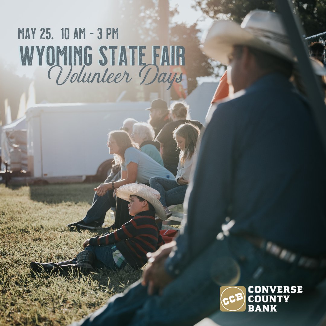 Tomorrow from 10 am - 3 pm come down to the Wyoming State Fair and show our grounds some love by participating in our volunteer days! Enjoy lunch provided by Converse County Bank  as we work to spruce up grounds.  See you down there!

#volunteer #groundscleanup #communityservice
