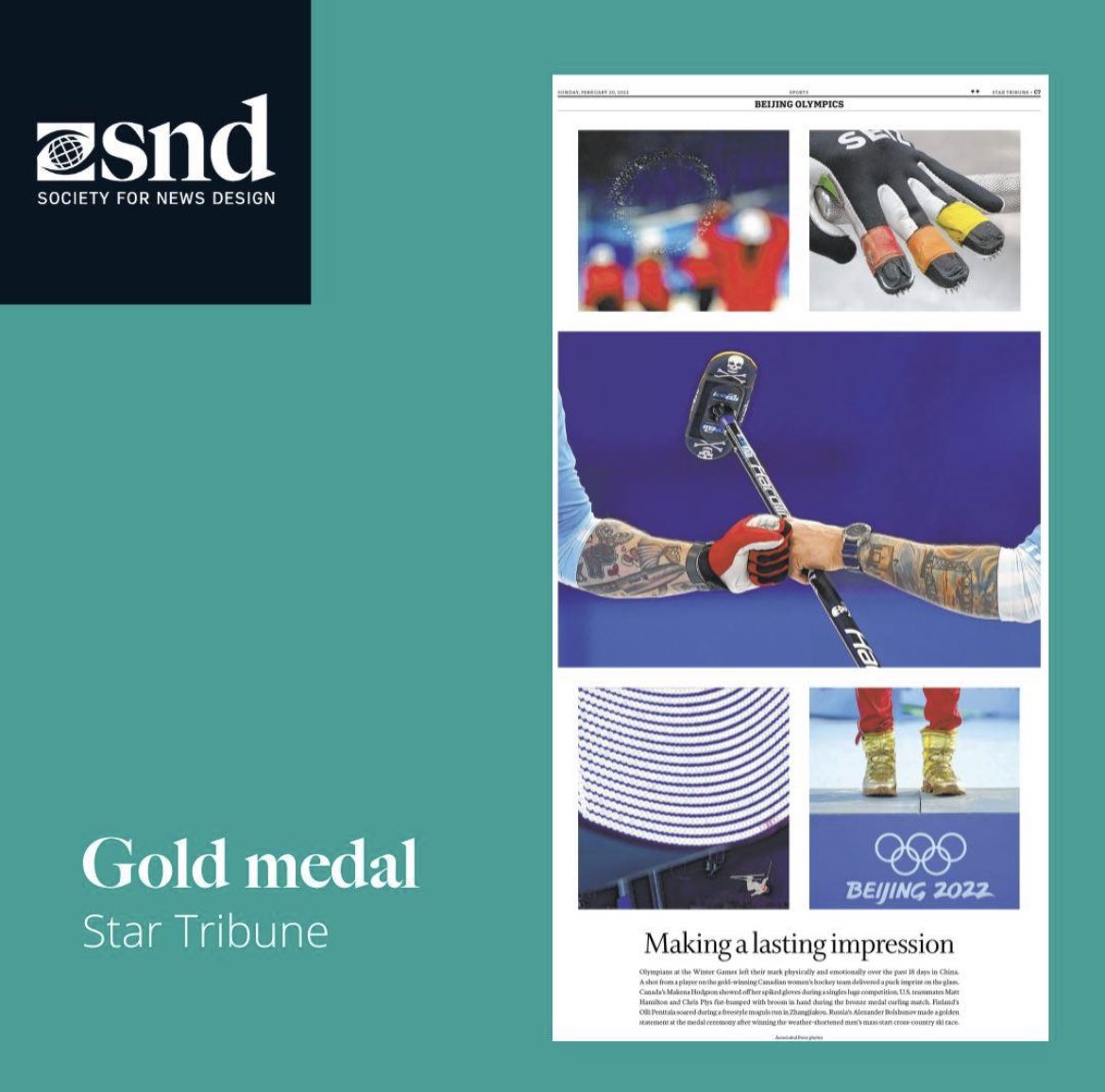 WOW! Extremely happy to learn that my Olympic preview illustrations for the @startribune were part of a gold medal winning package at the @SND ! Huge congrats to @badgerzip2002 & co, thanks for having me on board! #snd44