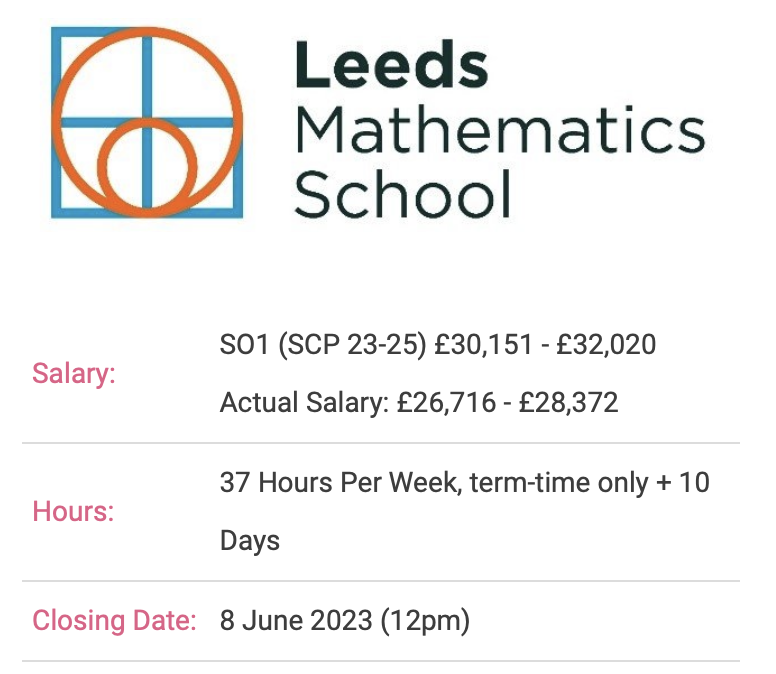 LMaS is a brand new, unique 6th form in centre of Leeds. We're looking for an exceptional Progress Tutor to support our amazing students so that they thrive, flourish and achieve. Details here tgat.org.uk/jobs/22770/ Pls RT <a href="/SYMathsHub/">The South Yorkshire Maths Hub</a> <a href="/WYorksMathsHub/">West Yorkshire Maths Hub</a> <a href="/YRMathshub/">YR Maths Hub</a> <a href="/YHMathsHub/">Yorkshire and the Humber Maths Hub</a>
