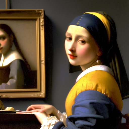 Vermeer AI Museum exhibition 
#vermeer #AI #AIart #AIartwork #johannesvermeer #painting #フェルメール #現代アート #現代美術 #modernart #contemporaryart #modernekunst #investinart #nft #nftart #nftartist #closetovermeer
Girl at a table.