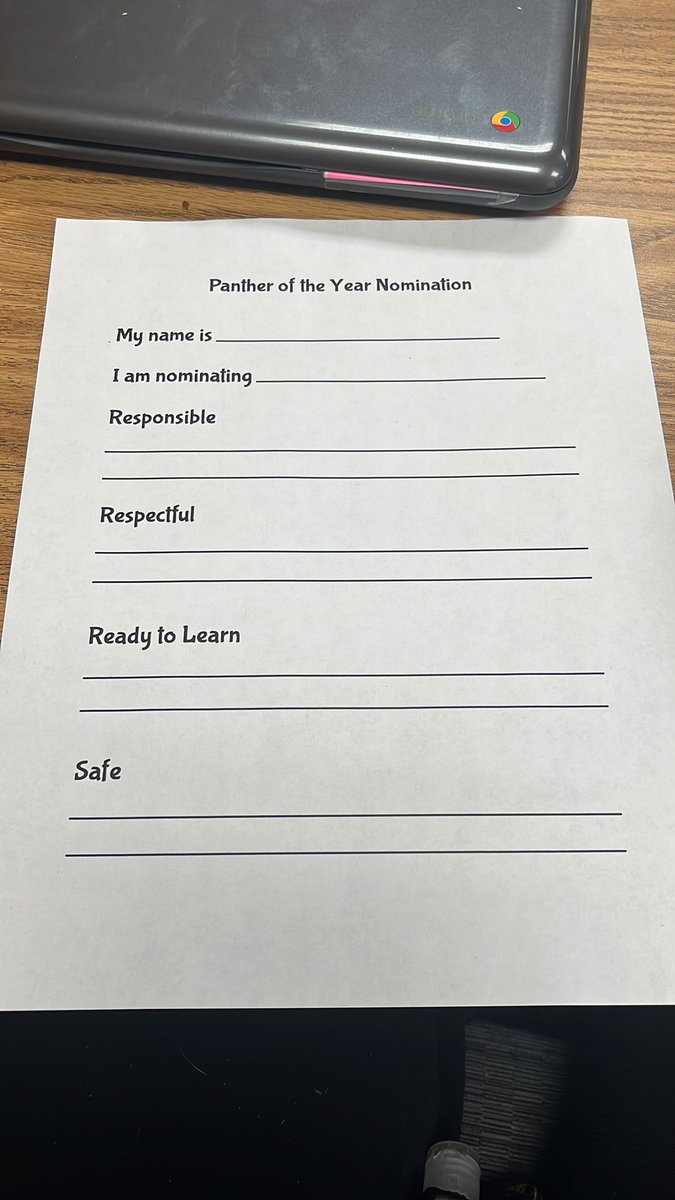 One of my favorite things to do is to hold my student’s responsible for nominating our panthers of the month and ultimately our Panther of the year. This ensures that I am not “playing favorites” but also teaches my class what defines excellence in our class community.