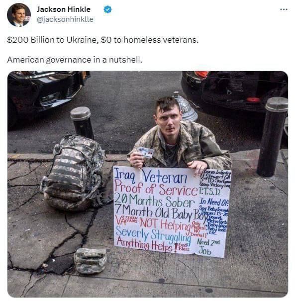 🤫🇺🇸 '$200.000 millones para Ucrania, $0 para los veteranos sin techo'. Periodista sobre la situación en EE. UU. 🤫🇺🇸 El periodista estadounidense Jackson Hinkle describió con una sola imagen la situación en la que se encuentran en EE. UU. los veteranos de guerra. 🤫🇺🇸 Los…