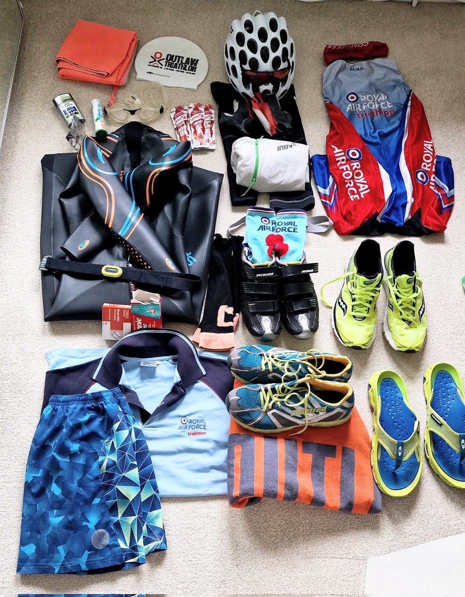 It's my first #triathlon since @OutlawTriathlon 2018 at the weekend, #OutlawHalf at Nottingham this time. Remind me, what's the optimum number of times to lay out a kit flat before the race? 😱 #uktrichat @RAFTriathlon