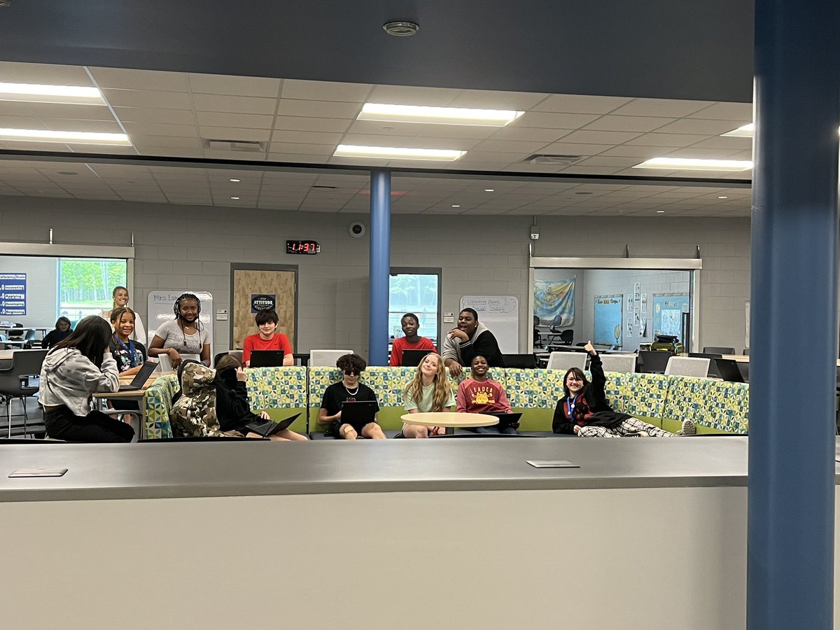 Today, 5th hour is small enough to be working on their research projects in the collaboration space in lower blue!  #WBMS2023 #onlyWB