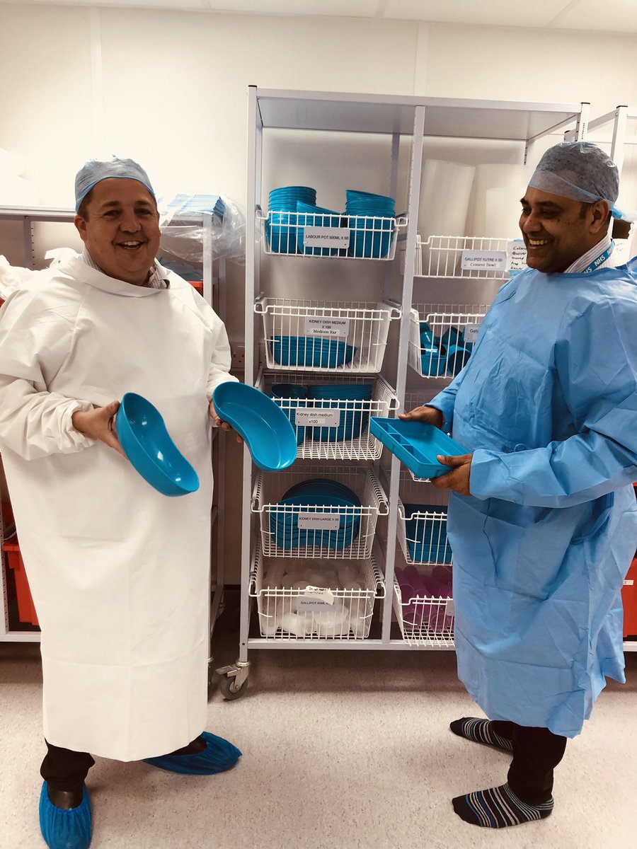 A great visit to our brilliant Sterile Services Department this afternoon. Here are our new reusable poly pots in the sterilisation process which have saved us £10,000 last year (after switching from throw away pots) and are helping us to go green! #Surgery #PAH