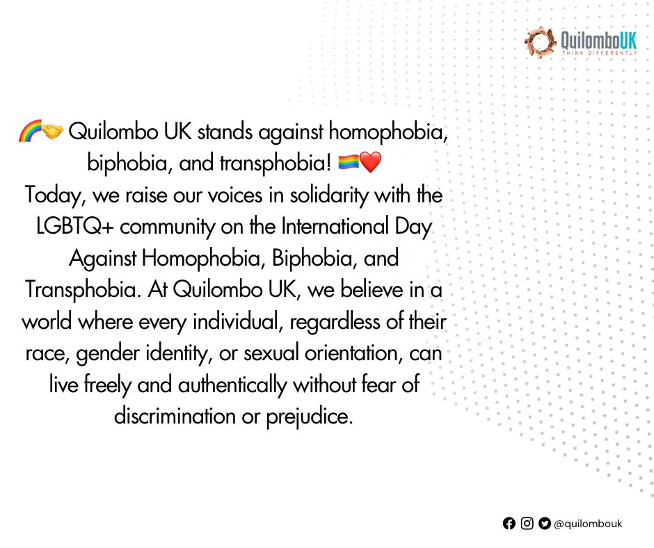 🏳️‍🌈🌍 On this important day, we reaffirm our commitment to promoting equality, respect, and acceptance for all. We stand with the LGBTQ+ community, supporting their rights, and advocating for a society where love knows no boundaries. #quilombouk #thinkdifferently #IDAHOBIT