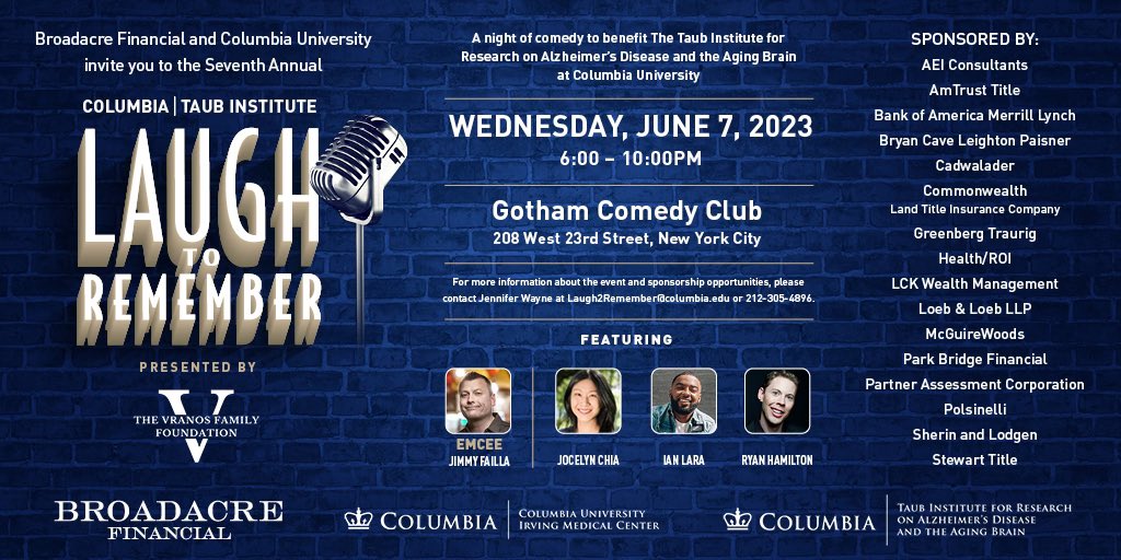 BroadacreCRE's tweet photo. We are less than three weeks away and tickets are going fast! 7th Annual Laugh to Remember - June 7th. Get your tickets here: https://t.co/iUc1EGtk5X  #cmbs #commercialrealestate #columbiauniversity https://t.co/LJKAkAfwXR