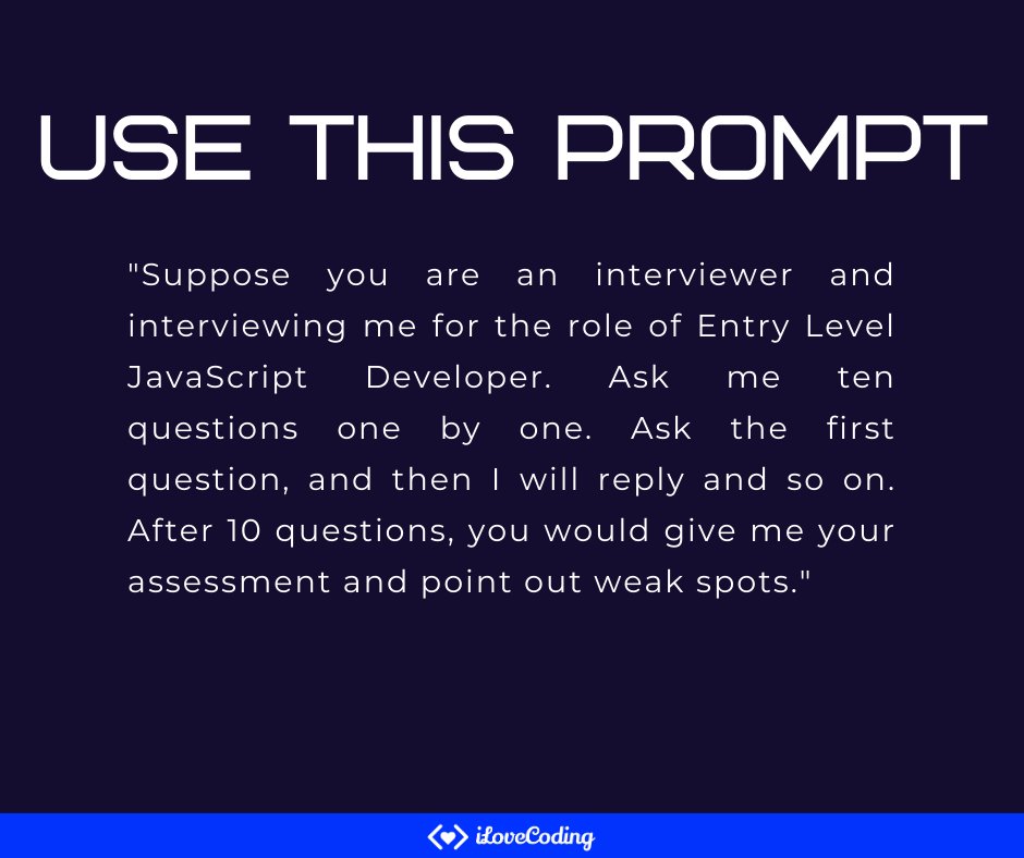 Exciting Interview Trick! Use the following prompt to practice mock interview. Believe me AI ask very intelligent questions and gives good assessment. #ai #chatgpt #mockinterview #ilovecoding