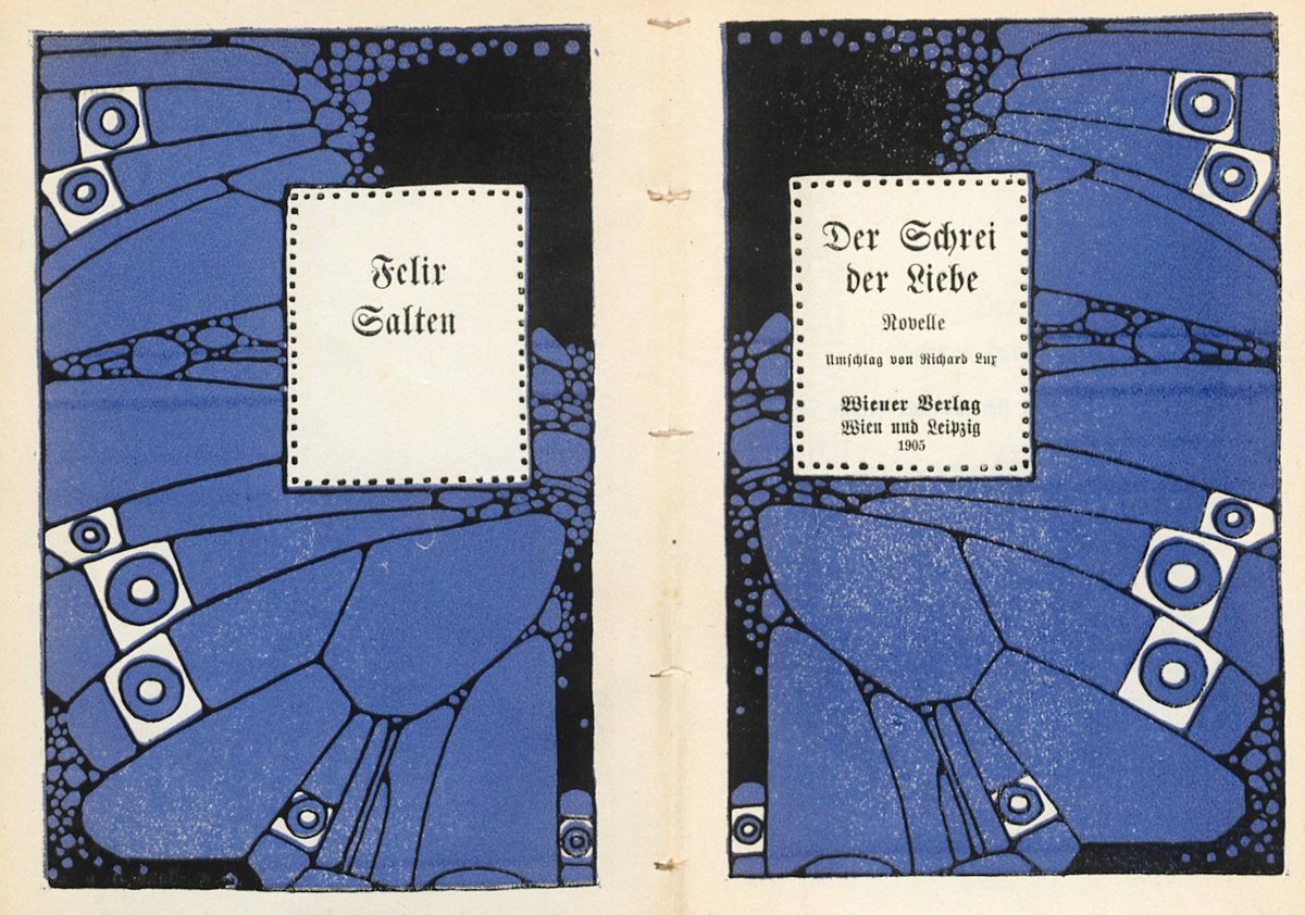 Das schönste doppelseitige Titelblatt (nicht Umschlag) in einem Buch von #FelixSalten findet sich in »Der Schrei der Liebe«, 1905 – ein Schmetterling von #RichardLux