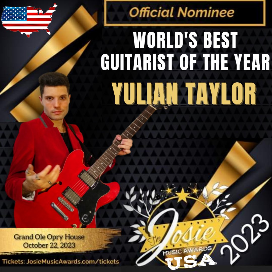 NOMINATED AT THE PRESTIGIOUS 
THE JOSIE MUSIC AWARDS USA🇺🇸, AS BEST GUITARIST IN THE UNITED STATES AND IN THE WORLD.
#UnitedStates #thejosieawards #NashvilleTSTheErasTour #music #bestguitarist #worldguitar #yuliantaylor #Blues #rock