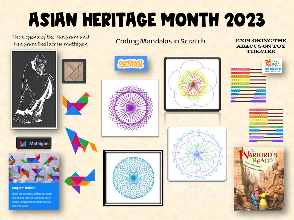 For #AsianHeritageMonthCDSBEO Math, Ss learned the Legend of the Tangram and explored the Tangram Builder on <a href="/MathigonOrg/">Mathigon</a>; read 'The Warlord's Beads' and explored the abacus on <a href="/ToyTheaterGames/">ToyTheater.com</a>; and used <a href="/scratch/">Scratch Team</a> to code mandalas. <a href="/VLES_cdsbeo/">Virtual Learning Elementary School</a> <a href="/English_Cath/">Catherine English</a> <a href="/CDSBEO_Curric/">CDSBEO Curriculum Team</a>