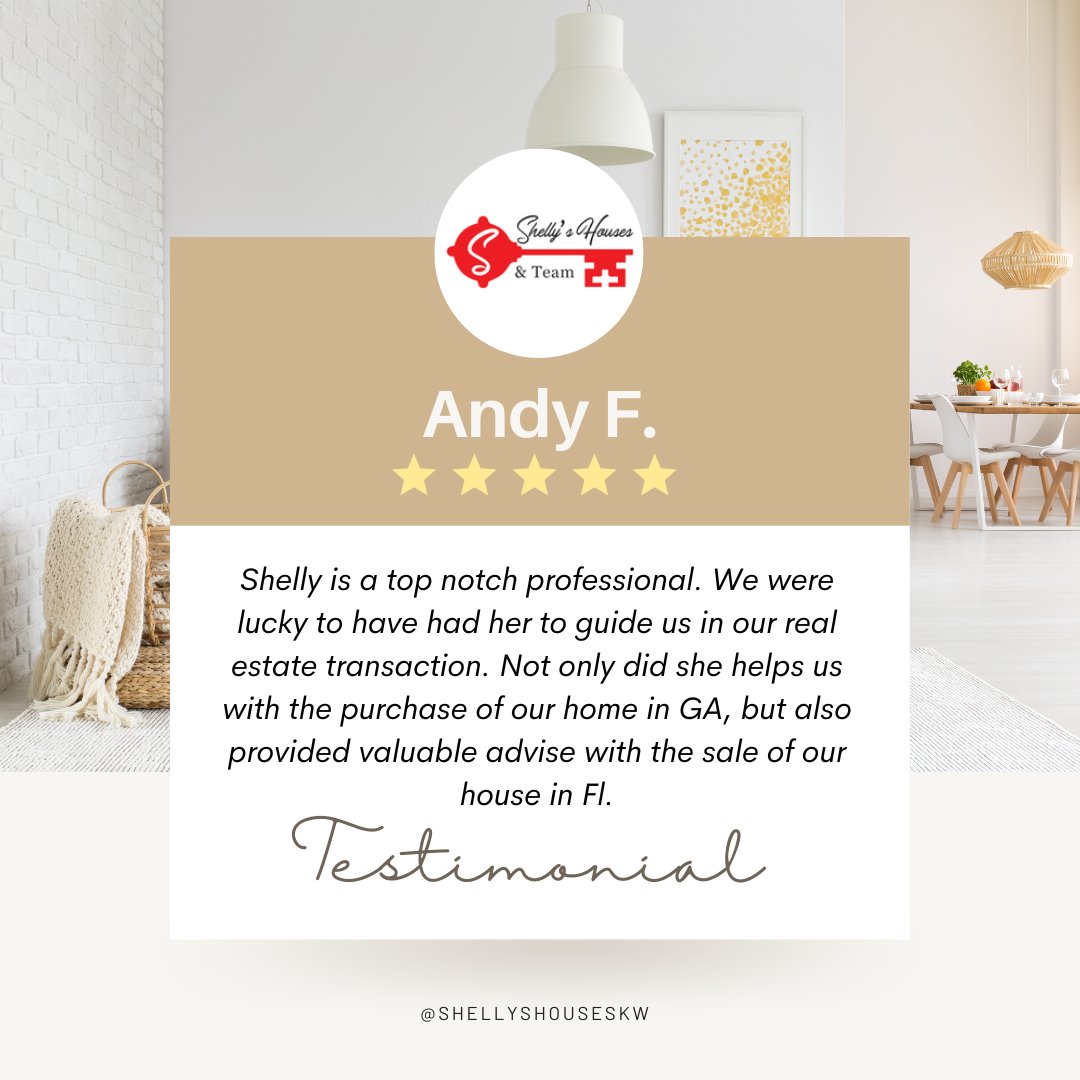 #FiveStarFriday! ⭐️⭐️⭐️⭐️⭐️

Thank you for your kind words, Andy! It was a pleasure working with you! We really appreciate your business and helping to share the word about your experience. 😍

#ShellyVerner #shellyshouseskw #realtor #atlantarealtor #atlantarealestate