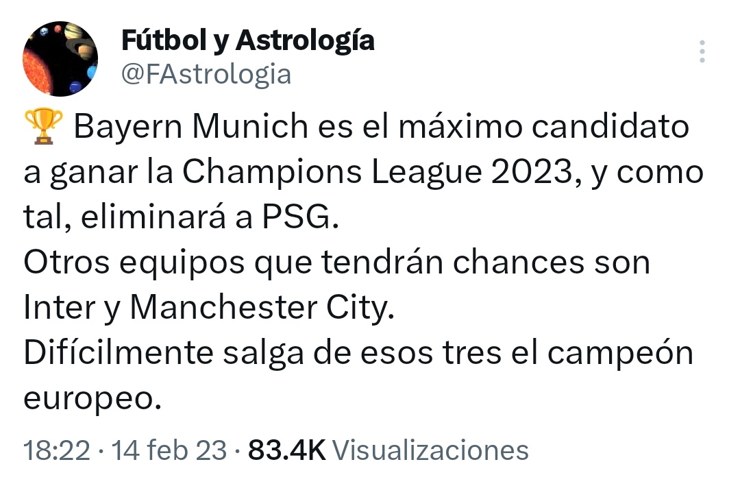ivan_alexispy's tweet photo. ¿QUÉ TANTO CREEN?
En el pasado ya había hablado del tuit de la cuenta @FAstrologia sobre los finalistas de la #Libertadores del 2023.

Esta semana ya acertó su predicción de finalistas de #ChampionsLeague, en tanto en sus grupos:

#Boca 🇦🇷 - 1°
#Racing 🇦🇷 - 1°
#Olimpia 🇵🇾 - 2° https://t.co/dMvY7LRZ8w