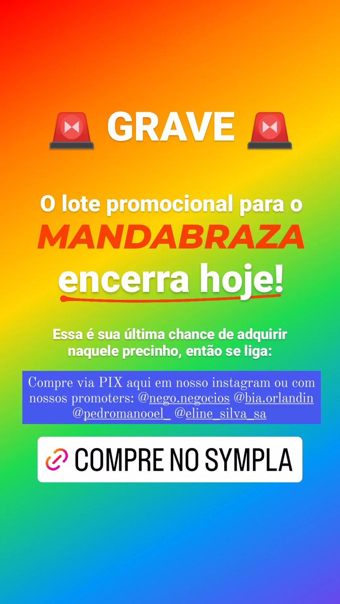 qgcolab's tweet photo. 🚨  ATENÇÃO!

Lote promo do MANDABRAZA encerra hoje!! 🙅

🔥 Compre mais barato via PIX com nossos promoters, ou mande um zap para (49) 99138-1154

OU

🤘🏾 No Sympla com opção de parcelamento: https://t.co/dYxAb59Vjt https://t.co/BdnnZhSg7X