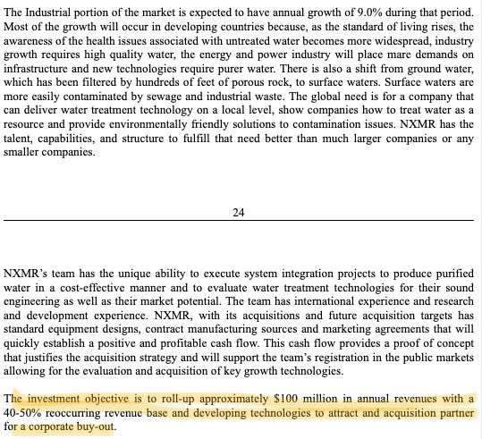 $NXMR roadmap appears to be found in the form 1-A offering including: acquisition target, joint venture and investment objective of roll-up of $100 mill annual revs w/ 40-50% reoccurring revs to attract acquisition partner for corporate buy-out 💥 Strong ambitious plan 💪