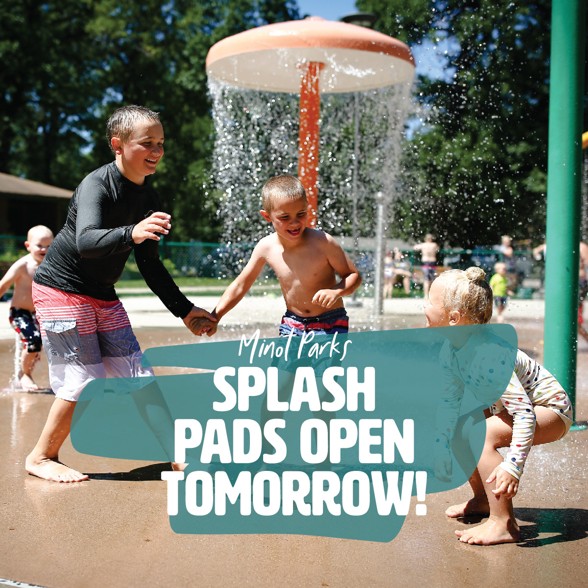 Splash pads open tomorrow, Saturday, May 20th for the summer season!☀️💦
Splash Pads are open 10:00 am – 8:00 pm daily and are free to the public. 
Radio City Splash Pad: 37th Ave SE &amp; 2nd Street
Oak Park Splash Pad: 11th to 14th Block of 4th Ave NW