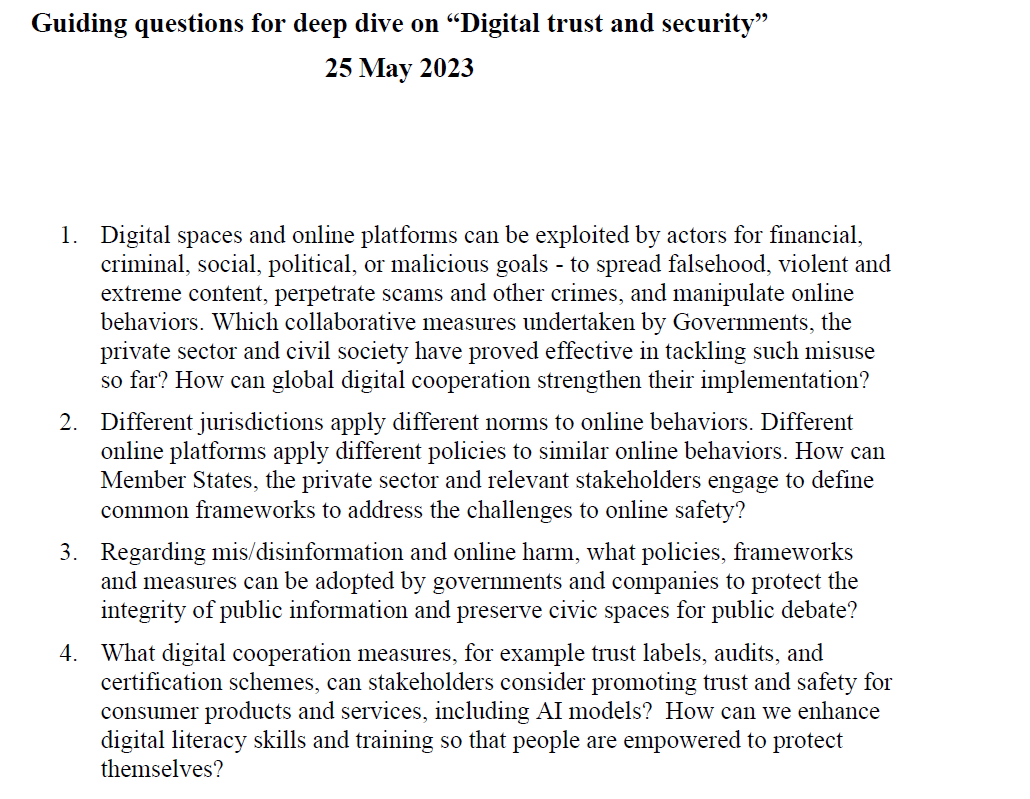 Two #GlobalDigitalCompact deep dives coming up next Thursday, May 25

Morning: #AI & other emerging technologies
Afternoon: Digital trust and security 

Registrations are open, here: un.org/techenvoy/glob…