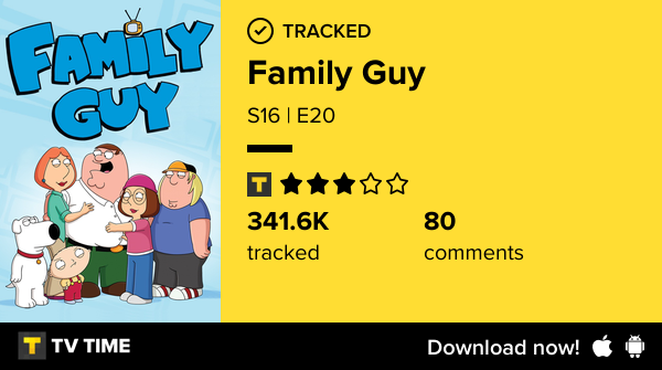 IMaxit7's tweet photo. I've just watched episode S16 | E20 of Family Guy! https://t.co/NlKMfG18ld #tvtime https://t.co/jPYMJalAC2