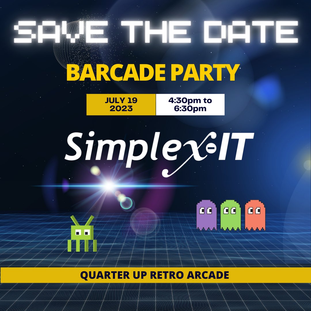 Mark your calendars and get ready for a night of fun! Simplex-IT's Annual Party is happening on July 19th at Quarter Up Barcade. Join us for an evening of arcade games, drinks, and good company. You won't want to miss this! 

#SimplexITParty #QuarterUpBarcade #SaveTheDate