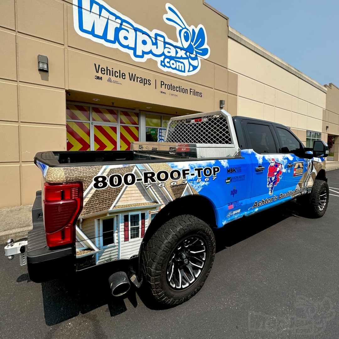 Custom printed full wrap on an F350 for the great team over at @achtensqualityroofing Thanks again for bringing it by! 
#wrapjax #wraps #wrapshop #f350 #ford #fordtruck #wrapping #commercialwrap #worktruck #fordf350 #vinylwrap #wrapprofessional #wrapper #truckwrap #wrappedtruck