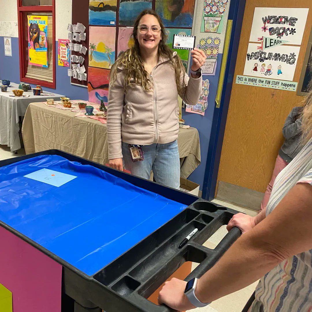 UnionVt's tweet image. Miss Taylor had her turn at the "Cart of Fun" for Teacher Appreciation Week! She was the proud winner of movie tickets 🎬🎥 What should she go see? #schoolstaffappreciation