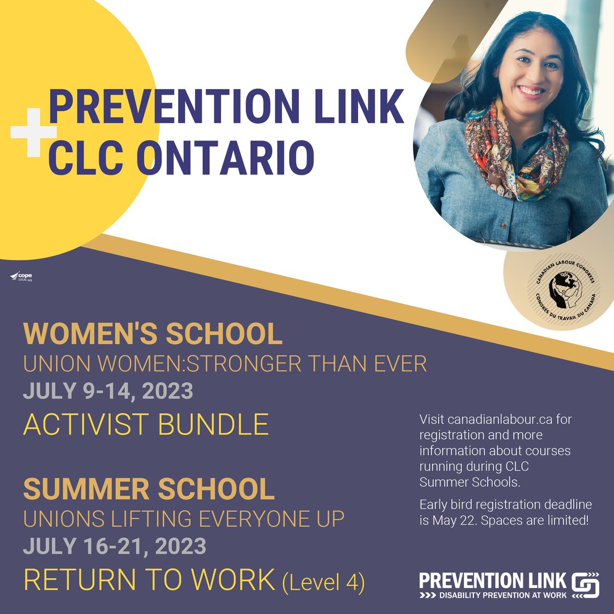 Prevention Link proudly joins the @CanadianLabour  for its Summer Schools. To register and for more information about the school  canadianlabour.ca/events/

#onlab #WorkersComp #WorkersCompensation #ReturnToWork #DutyToAccommodate #wsib