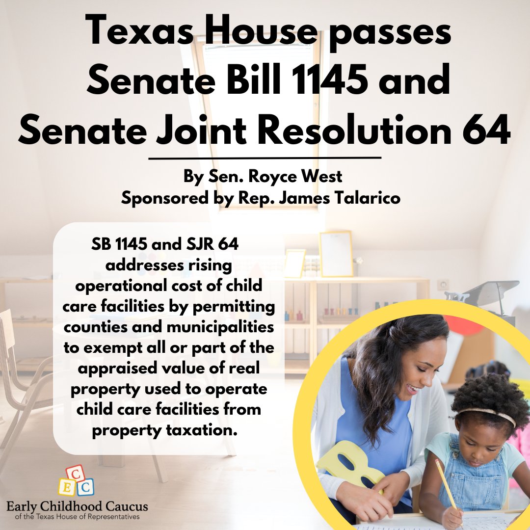 TX_ECC's tweet photo. Thank you Rep. @jamestalarico and Chairwoman @AngieChenButton for championing #SB1145 and #SJR64 by @SenRoyceWest. By supporting child care providers we strengthen their ability to deliver high-quality early education for Texas families! #txlege https://t.co/wbfcjrfcQ9