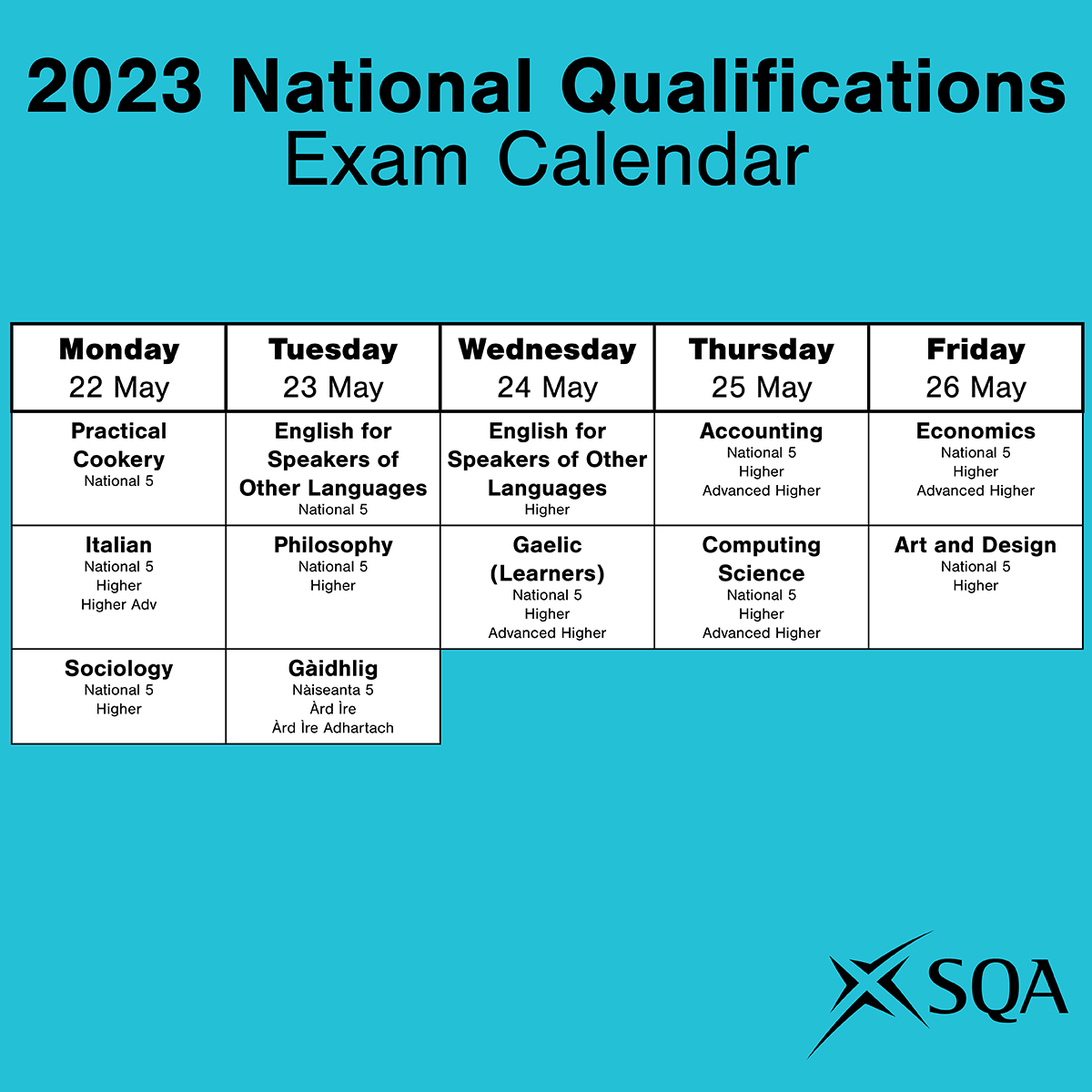 sqanews's tweet image. Well done to all the hardworking candidates who completed their #SQAexams this week! 

Don't forget to visit our Learner Hub for study tips, past papers, and more. 👉 bit.ly/SQA_learnerhub

📌 Here are next week’s exams. 📆