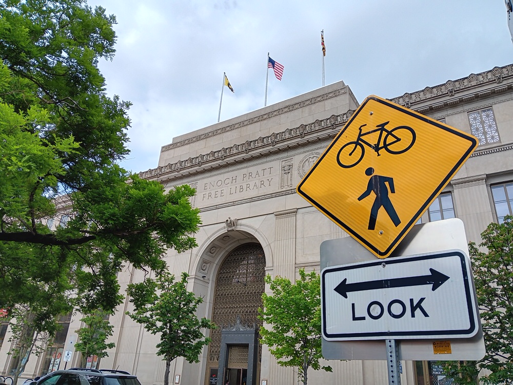 Plenty of free parking on the sidewalk for all types of  bikes, scooters &amp; more outside the Central <a href="/prattlibrary/">Pratt Library</a>