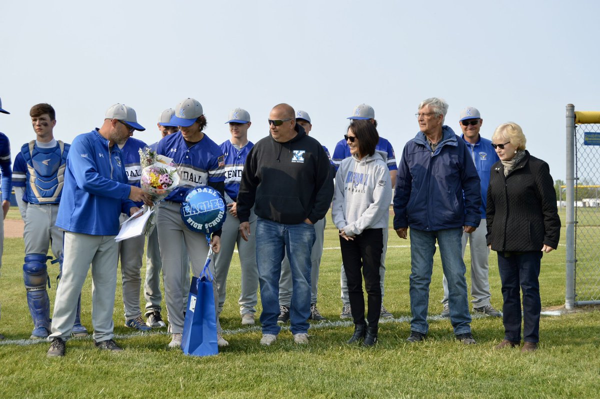 BaseballKendall's tweet photo. We recognized Zach Barrett this week. Kendalls only senior this season. He will be greatly missed. He has been rehabbing an arm injury and threw a gem against Alexander. We wish him good luck in all he does! A humble, competitive young man! https://t.co/B7ztb71wJf