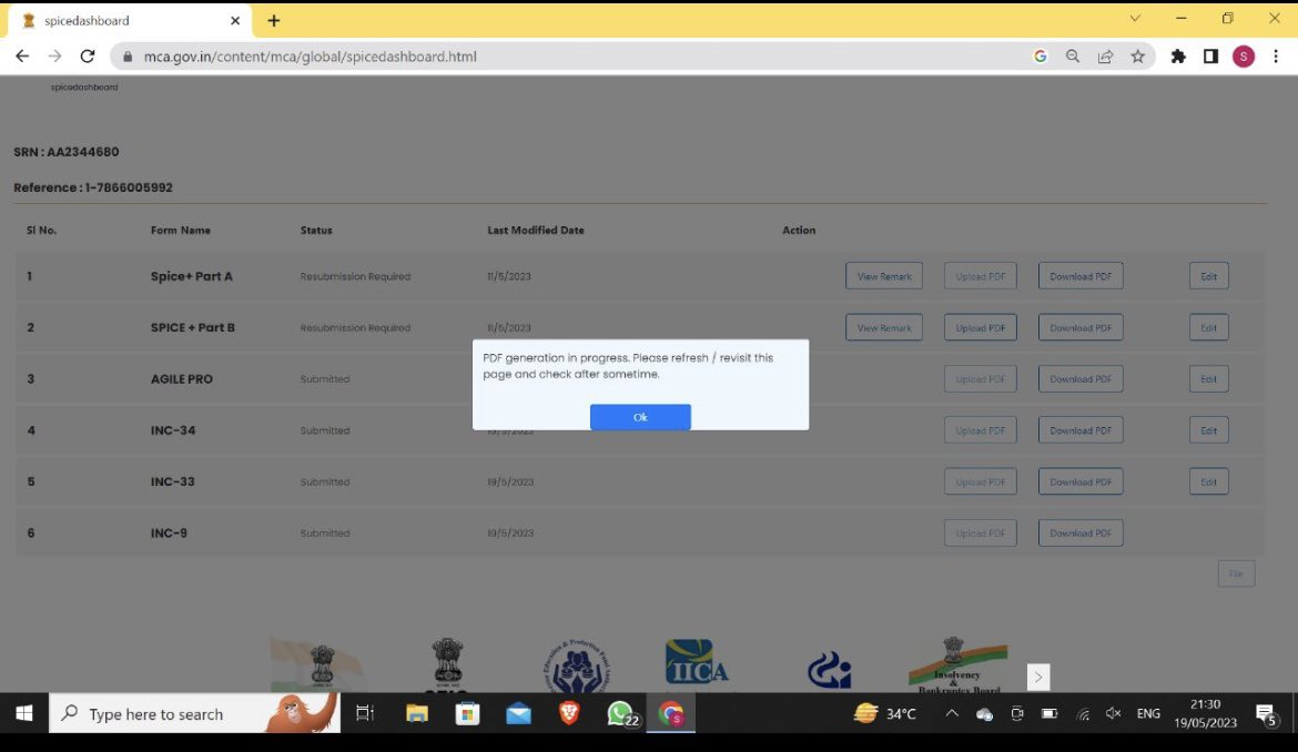 Shivamgupta2307's tweet photo. #MCAV3 #MCAERROR #MCA
PDF Generation in progress message from last 7-8 hour 😐..@MCA21India
Can you please define the meaning of “sometime” @MCA21India @HelpdeskMCA21V3 https://t.co/0JjTG8kEtv