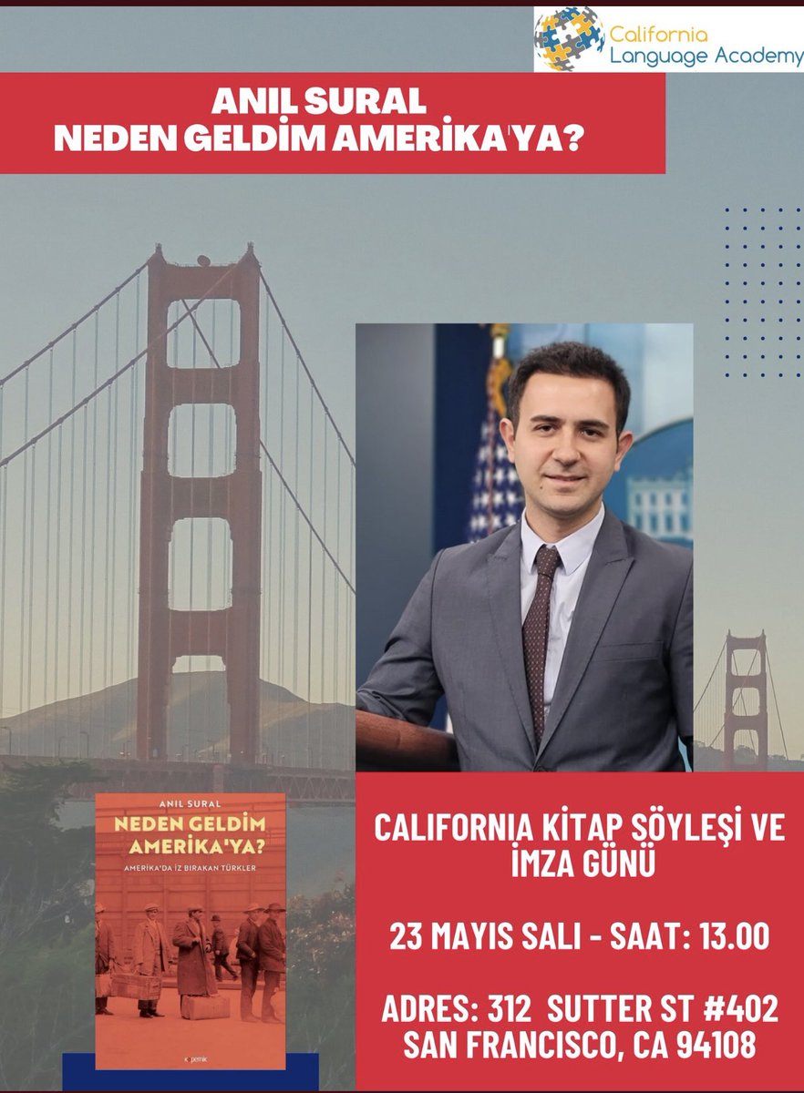 hasan_altuntas's tweet photo. Değerli dostum @AnilSural okurlarıyla imza günü için California Language Academy San Fransisco kampüsünde bir araya geliyor. Bu güzel fırsatı kaçırmayın. @CaliforniaESL https://t.co/msHNiQA18Y