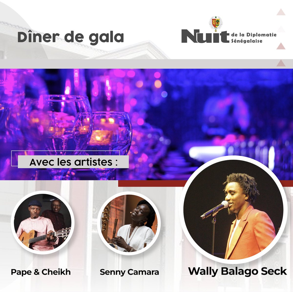 NuitdipSN's tweet photo. Le dîner de gala de la nuit de la Diplomatie sénégalaise se tiendra ce samedi 27 mai 2023 à 20h au King Fahd Palace. 

Le corps diplomatique présent au Sénégal et plusieurs autres personnalités seront conviés à cet événement.

#NuitdelaDiplomatieSenegalaise #senegal #diplomatie https://t.co/Rmlf3L23uM