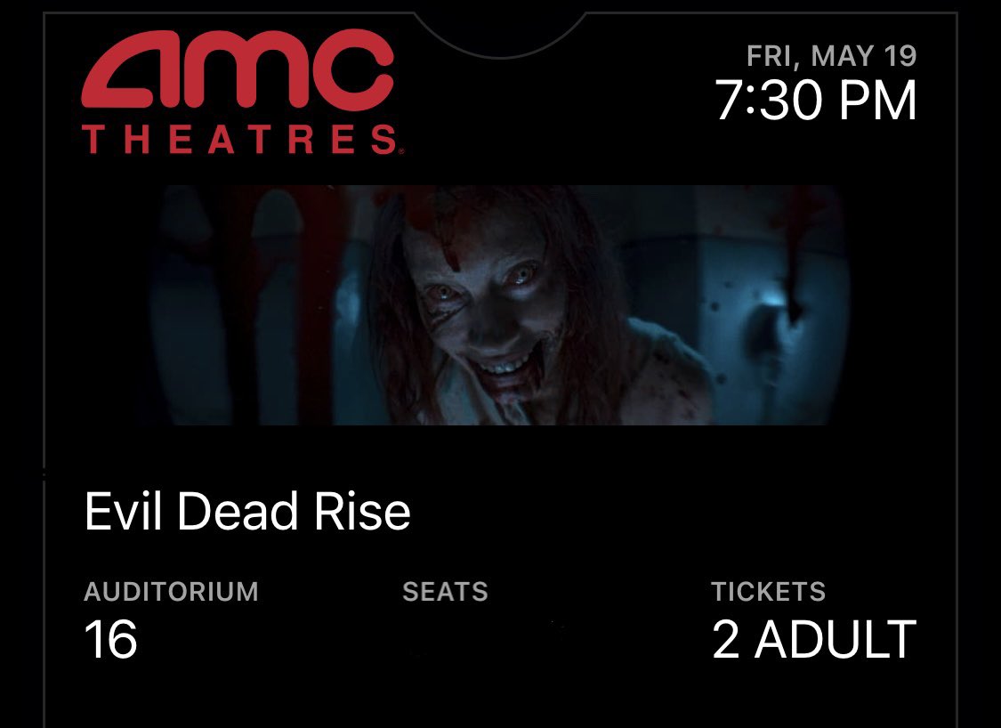 Happy Friday, #AMC Apes!! 

Just got my tickets to see #EvilDeadRise tonight #atAMC. What movies are y’all checking out this weekend?!? 🍿🤩🥤🎥  #AMCMakesMoviesBetter