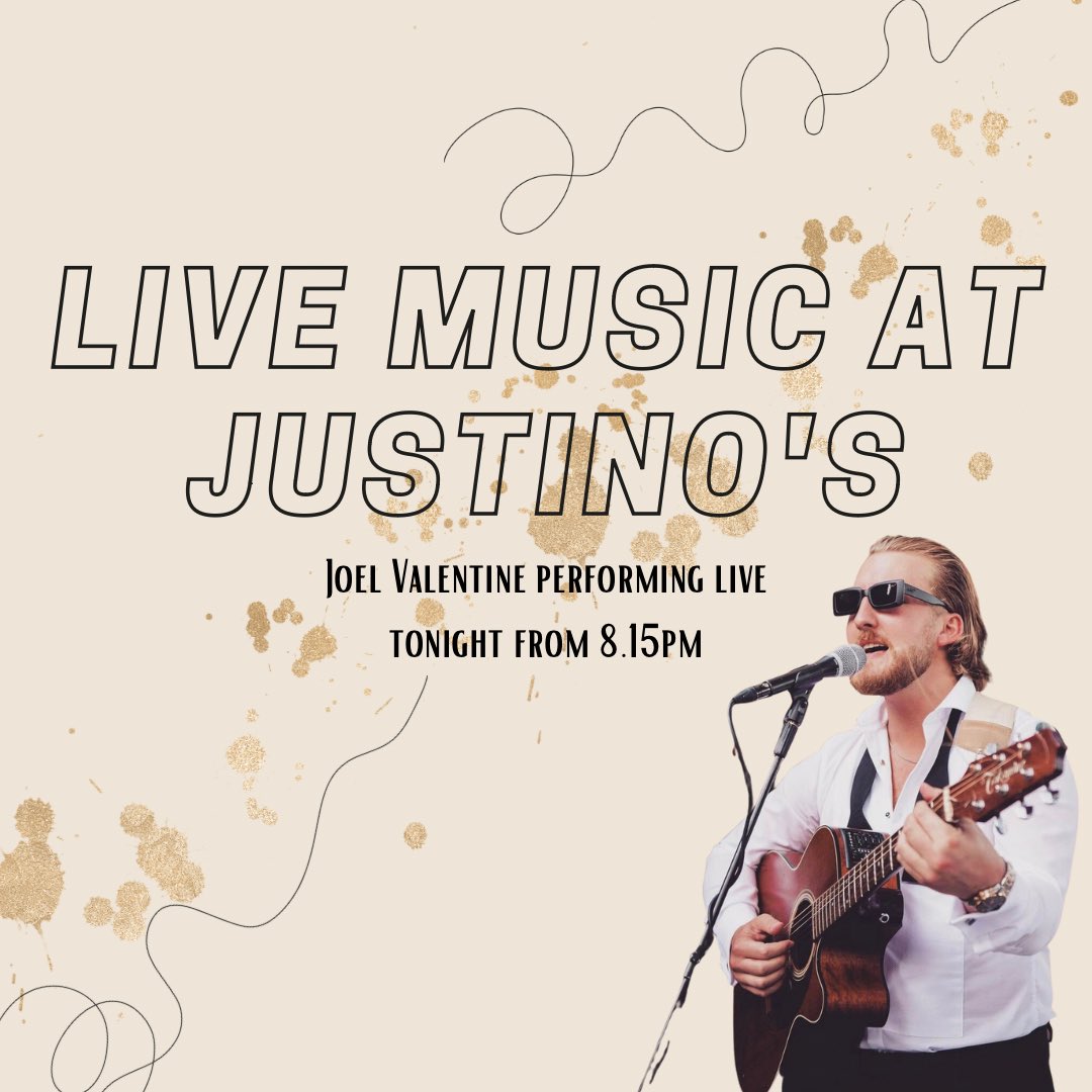 TONIGHT AT JUSTINO’S 🤩🎙️

Not only do we have our brand new food &amp; drink menus to show you all, but we have the amazing Joel Valentine singing live from 8.15pm this evening! 🎉

Kick off the weekend in the right way, last few tables remaining:
💻 justinos.co.uk/book/