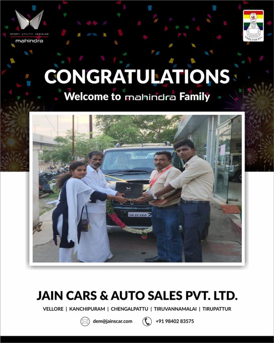 Greetings from #JainCars!!

Congratulation on your new #MahindraScorpioClassic vehicle. We heartily welcome you to JAINCARS family, have a Safe and Happy Motoring 😃

#HAPPYMOTORING #mahindra #JAINCARS #jainsmahindra #jaincars #MahindraAuto #MahindraScorpioClassic #jainscars