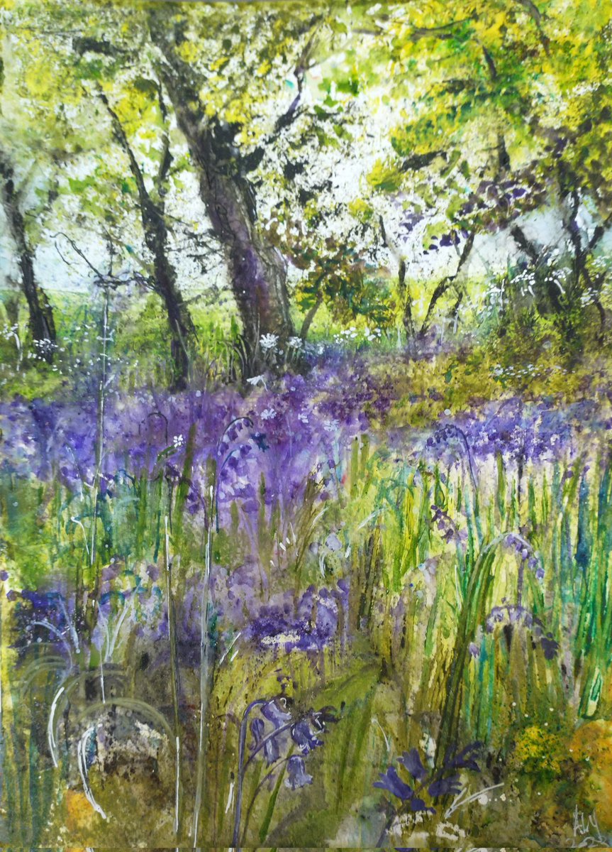 Playing around with watercolour today.Yryinf to capture the beauty of bluebells #bluebells #art #colour #watercolour #brusho #wood