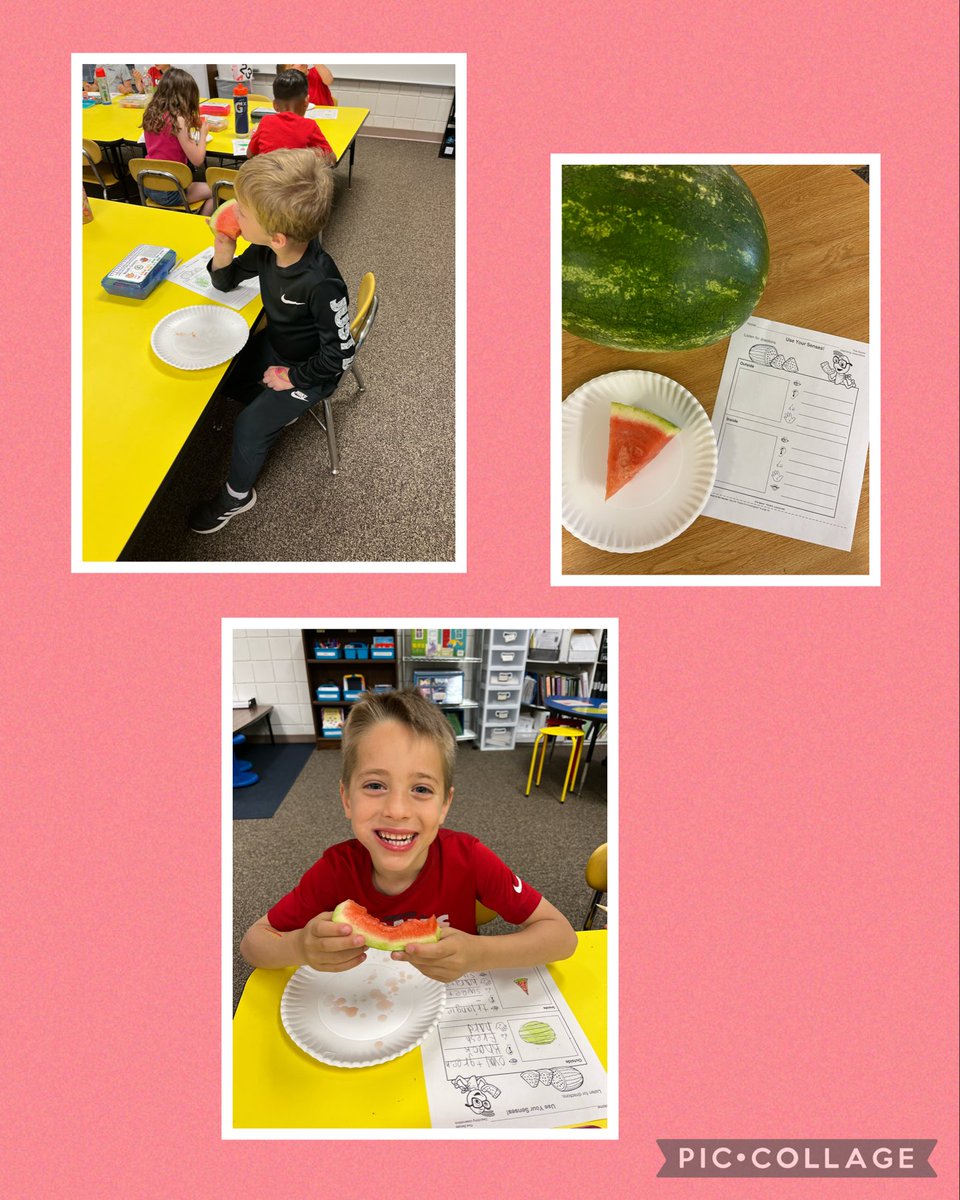 Ww is for Watermelon 🍉 in our ABC Countdown 🎉 We used our five senses to taste/smell/touch/hear/see. #teambps  @BellevueSchools @LLawrenceElem