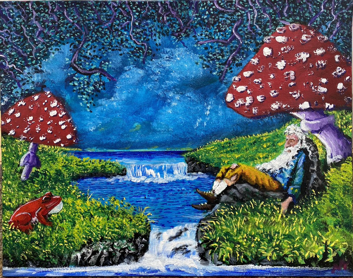 Updated 11”x14” acrylic on canvas board #art #artist #artists #artoftheday #acrylicpaint #acrylicpainting #painting #shroom #shrooms #ripvanwinkle #trippyart #trippy