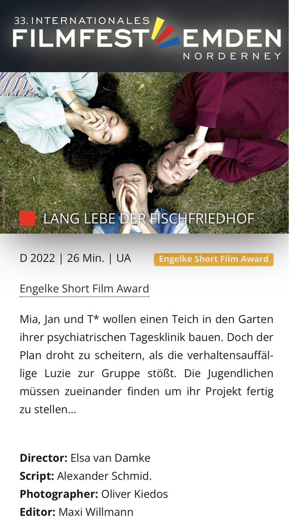 the short film in which eren starred #langlebederfischfriedhof will participate in int’l filmfest emden norderney on jun7-14

#elsavandamke
#erenmgüvercin