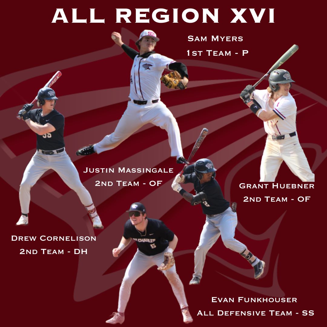 All Region XVI Selections
Sam Myers - 1st Team P
Drew Cornelison- 2nd Team DH
Justin Massingale - 2nd Team OF
Grant Huebner- 2nd Team OF
Evan Funkhouser- All Defensive SS
#SCCOUGS