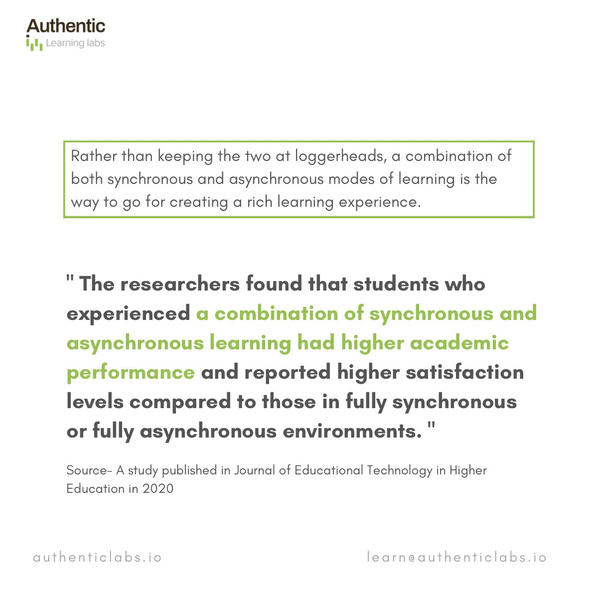 learn_authentic's tweet photo. Synchronous versus Asynchronous - no need to force a decision; you should have them both.

#learninganddevelopment #LXP #LMS #authoringtool #LMSplatform #lmssoftware #simpatico #learninganalytics #xAPI #LTI #SCORM #authenticlearninglabs #elearningcompany #modesoflearning https://t.co/1jD2ky7mU9