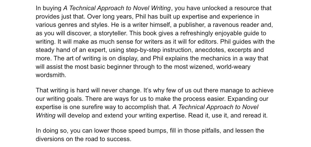 An excerpt from @JohnDeBurca’s foreword on A Technical Approach to Novel Writing. @Phil_Hughes_Nov’s work takes a gander at creative writing from a unique perspective.

#WritingCommunity #writinginspiration #irishwriters

Get it here: amazon.co.uk/dp/B0C2NBXPT8