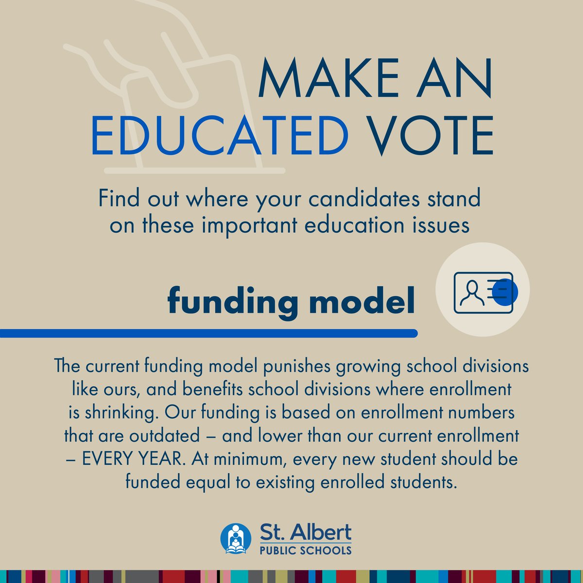 StAlbertPublic's tweet photo. As the provincial election nears, we encourage you to ask your candidates about these important issues and #makeaneducatedvote. More information: https://t.co/siDcp6Zqfm
@albertateachers
@PublicSchoolsAB
@ABSchoolBoards https://t.co/QlCbkj0DU1