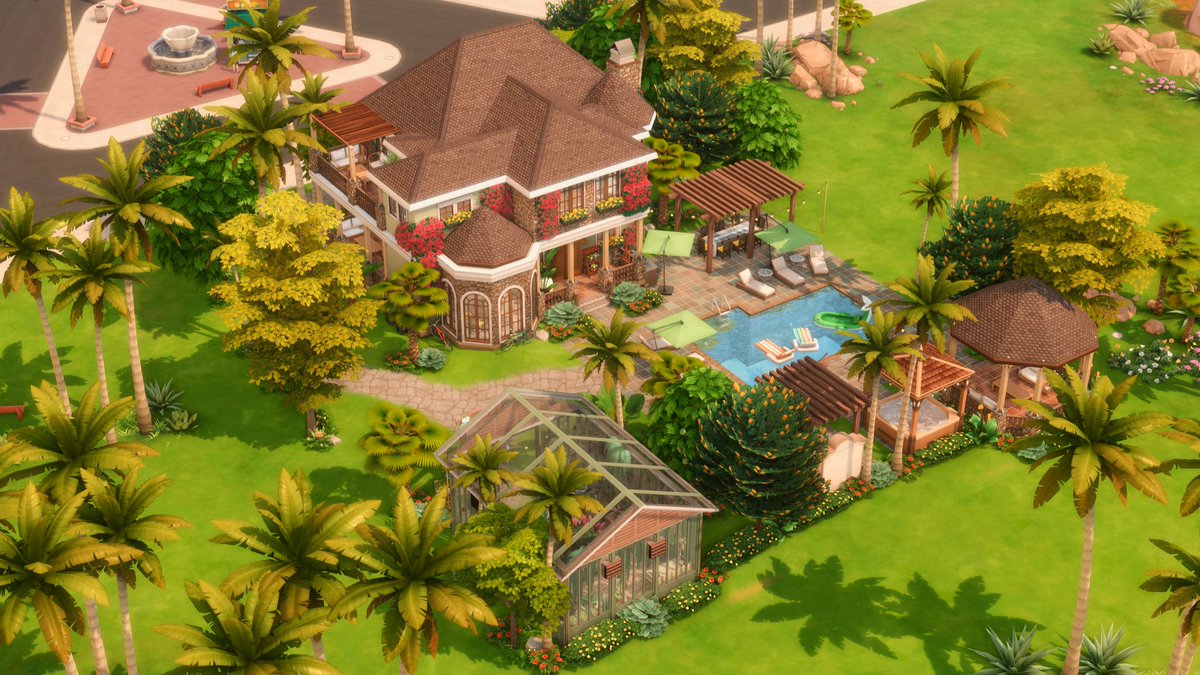 [🧵] here’s a little photo tour of the house i built in the sims for dads cyno and tighnari and their daughter collei. i tried to record a video but i couldn’t get it to under 120 seconds so i decided to just show it off in photos. i spent quite a lot of time on this so let’s go!