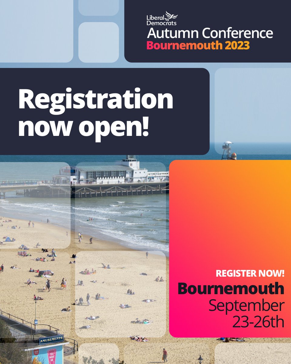 #RT @LibDems: Registration is now open for our Autumn Conference in Bournemouth: 23-26 September Find out more and register today libdems.org.uk/conference